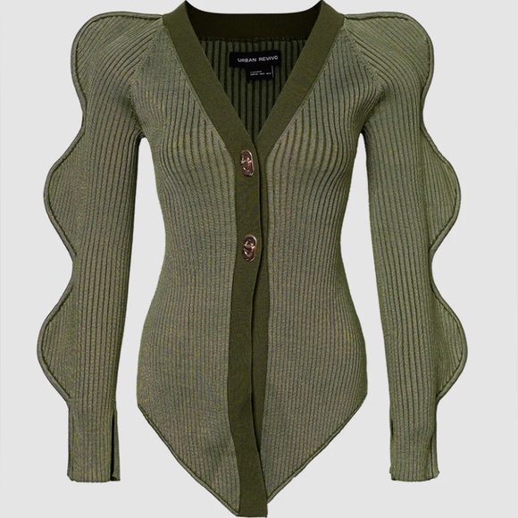 Urban Revivo Sweaters - Urban Revivo Wave Sleeve V-Neck Knitted Cardigan